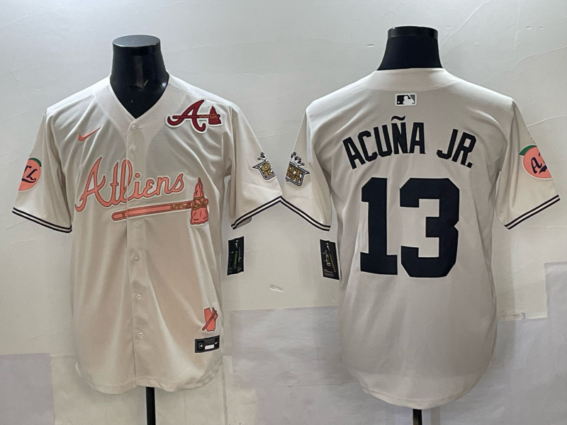 Men Atlanta Braves #13 Acuna Jr white Nike 2025 MLB Jersey 002